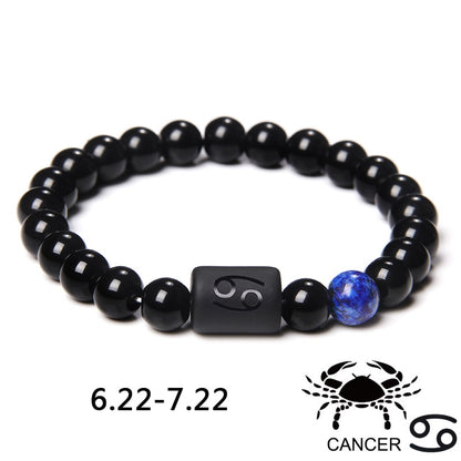 12 Constellation Zodiac Signs Bracelet Natural Black Onyx Stone