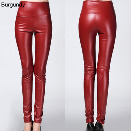 Faux Leather Leggings High Waist PU Fleece Female Plus Size Trousers