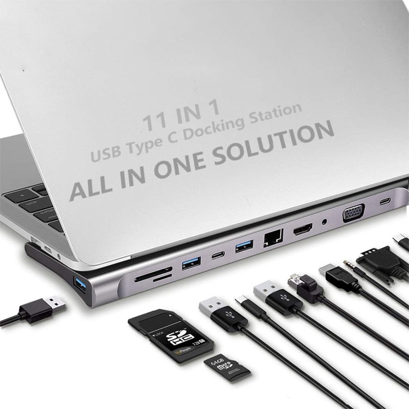 USB C Laptop Docking Station HDMI VGA USB PD LAN RJ45 SD Hub Adapter