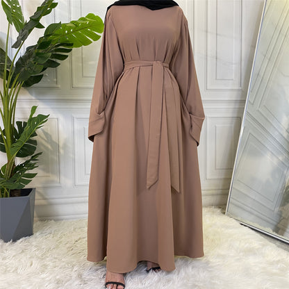 Muslim Fashion Abaya Long Dresses Women With Sashes Islamic Clothing