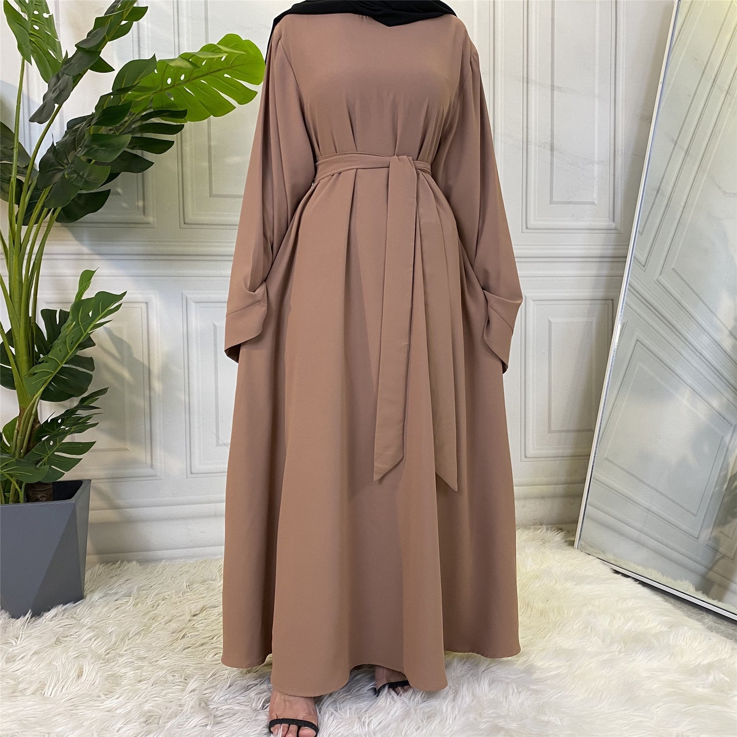 Muslim Fashion Hijab Long Dresses Women With Sashes Islamic Clothing