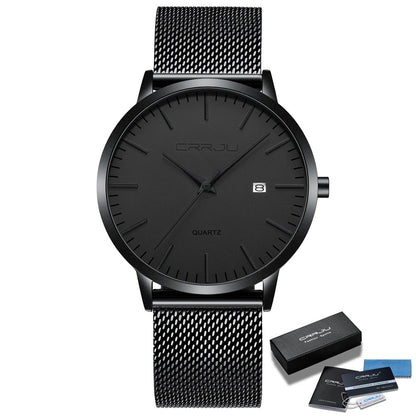 Ultra Thin Quartz Watch Men Casual Slim Mesh Steel Waterproof