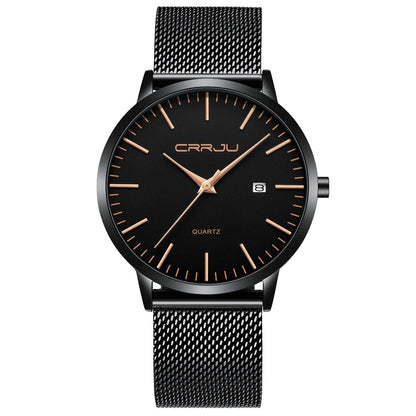 Ultra Thin Quartz Watch Men Casual Slim Mesh Steel Waterproof