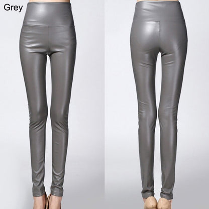 Faux Leather Leggings High Waist PU Fleece Female Plus Size Trousers