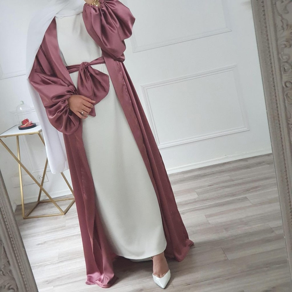 Open Abaya Muslim Robe Longue Kimono
