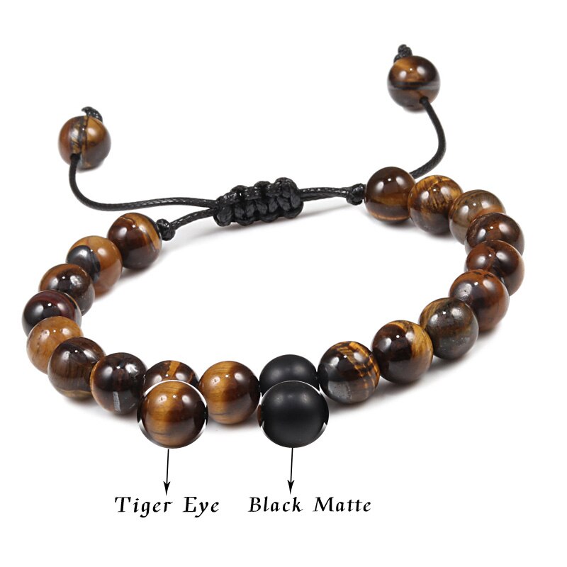 Bracelet Tiger Eye Stone Braided Bracelet Black Matte Natural Stone