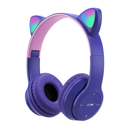 Pink Girl Wireless Headphones RGB Cute Cat Ears Headset