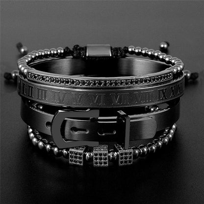 Titanium Steel Roman Numeral Beaded Bracelets Horseshoe Buckle Bangles