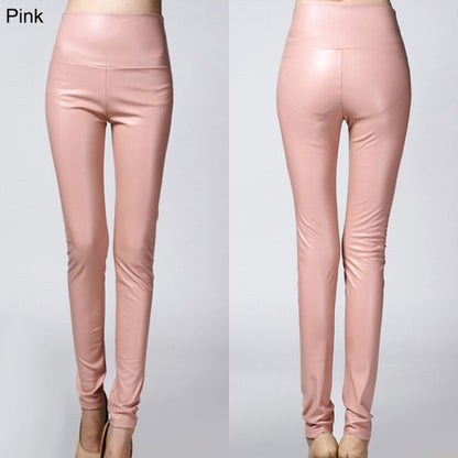 Faux Leather Leggings High Waist PU Fleece Female Plus Size Trousers