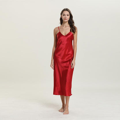 Long Sleep Dress Satin Rayon Sleepwear Suspender Nightgown