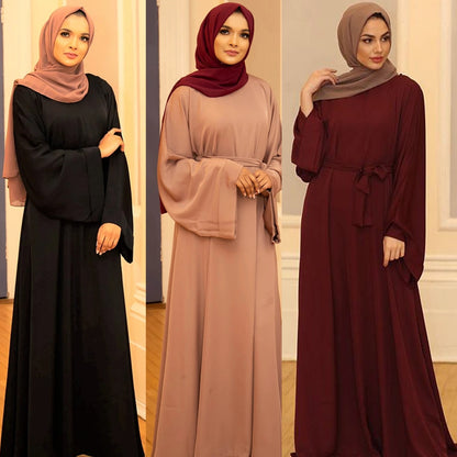 Muslim Fashion Abaya Long Dresses Women With Sashes Islamic Clothing