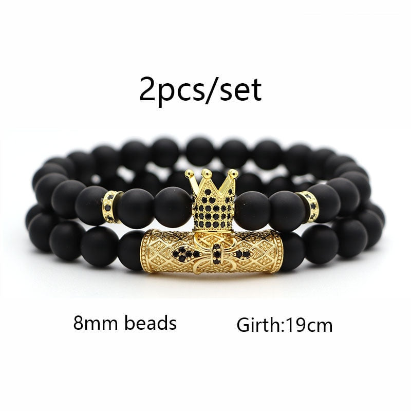2Pcs/Set Natural Stone 4 Style Bead Man Bracelets Popular Pave CZ