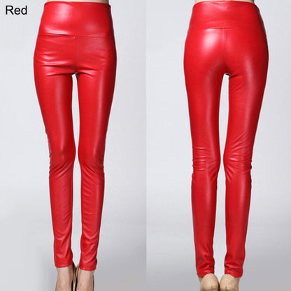 Faux Leather Leggings High Waist PU Fleece Female Plus Size Trousers