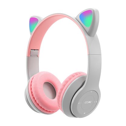 Pink Girl Wireless Headphones RGB Cute Cat Ears Headset