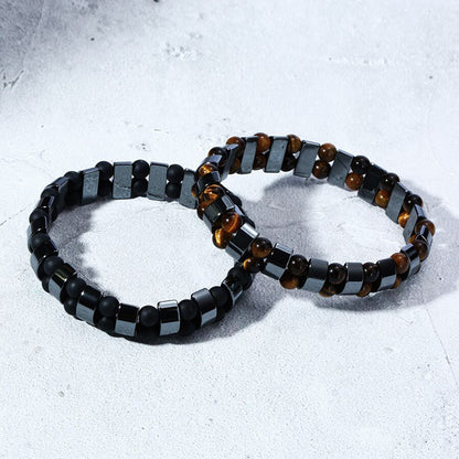 Double Hematite Tiger's Eye Bracelets Natural Energy Stone Jewelry