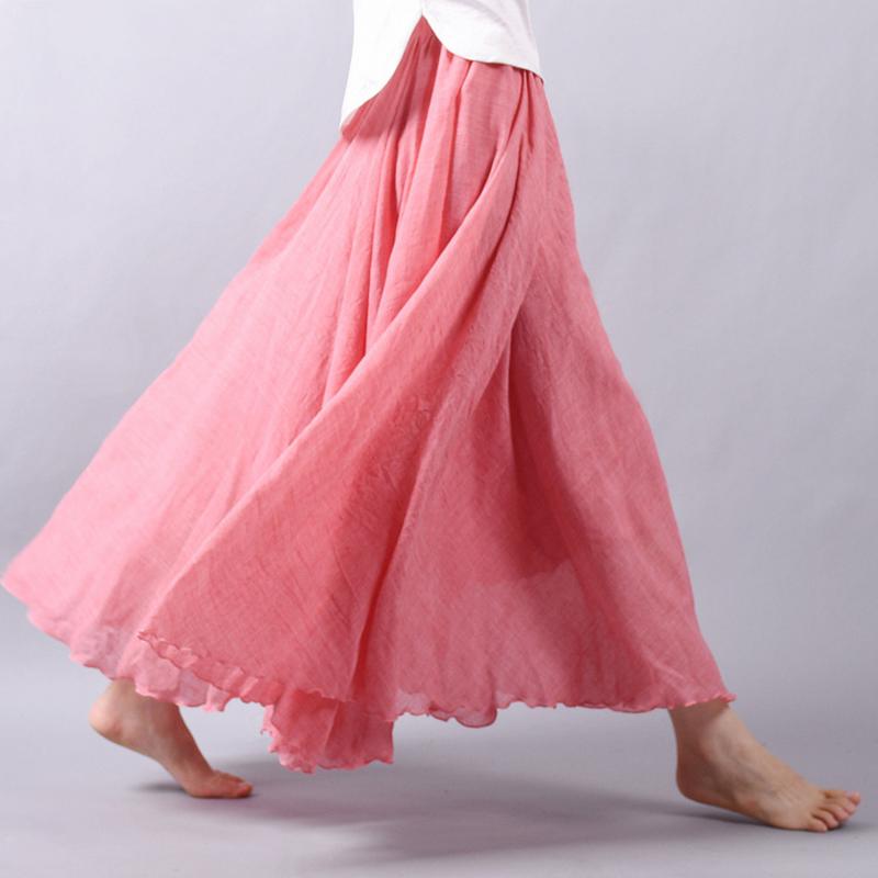 Women Elegant High Waist Linen Maxi Skirt Casual Elastic