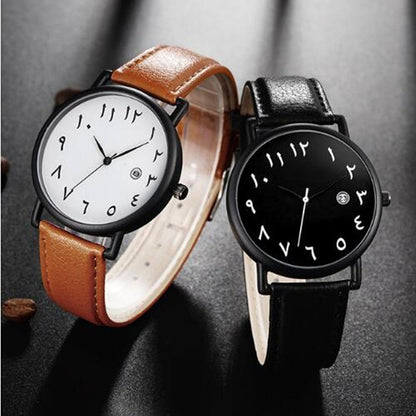 Mens Watches Luxury Brand Leather Wristwatch Arabic Numerals