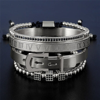 Titanium Steel Roman Numeral Beaded Bracelets Horseshoe Buckle Bangles