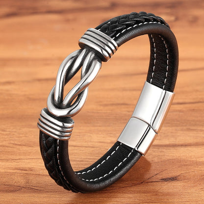 Men's Leather Bracelet Stainless Steel