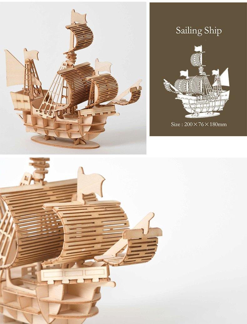 DIY Sailing Ship Toys 3D Wooden Puzzle Toy Assembly Model Wood Craft Kits for Children - Alicetheluxe