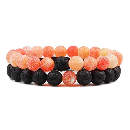 Set Bracelet Couples Natural Lava Stone Tiger Eye Beaded Yoga