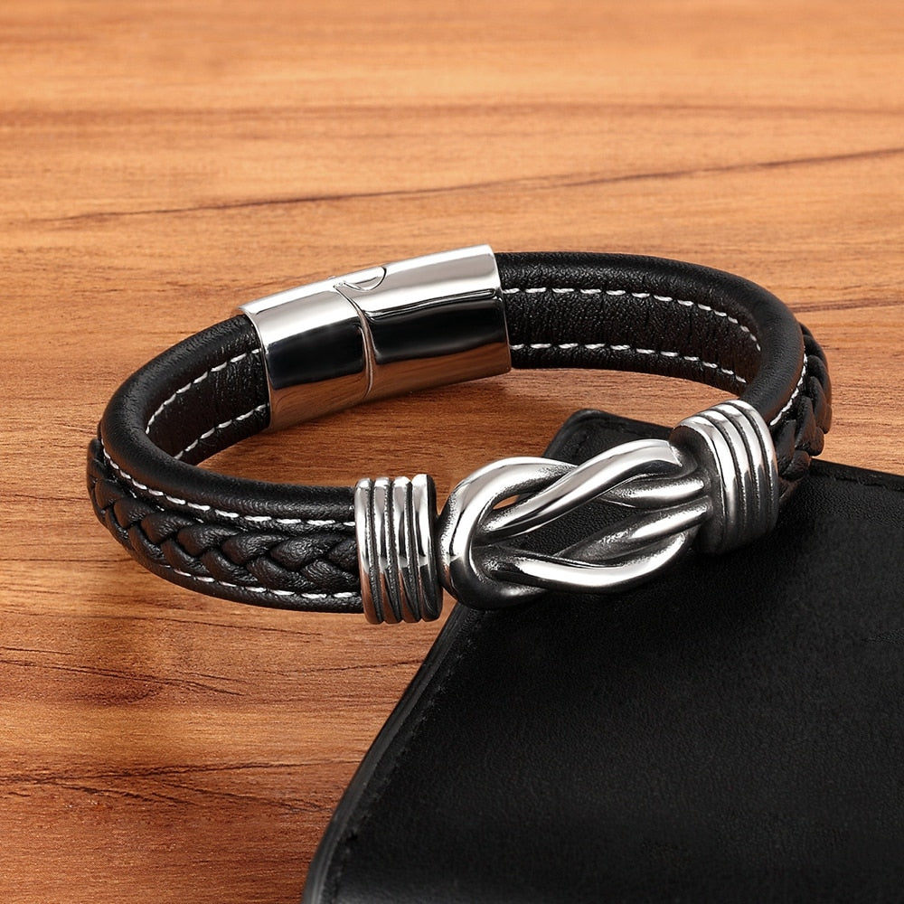 Men's Leather Bracelet Stainless Steel