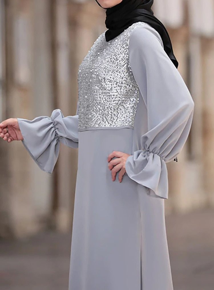 Muslim Women Long Tops Islamic Sets Sequins Fashion Pants 2 Piece Set