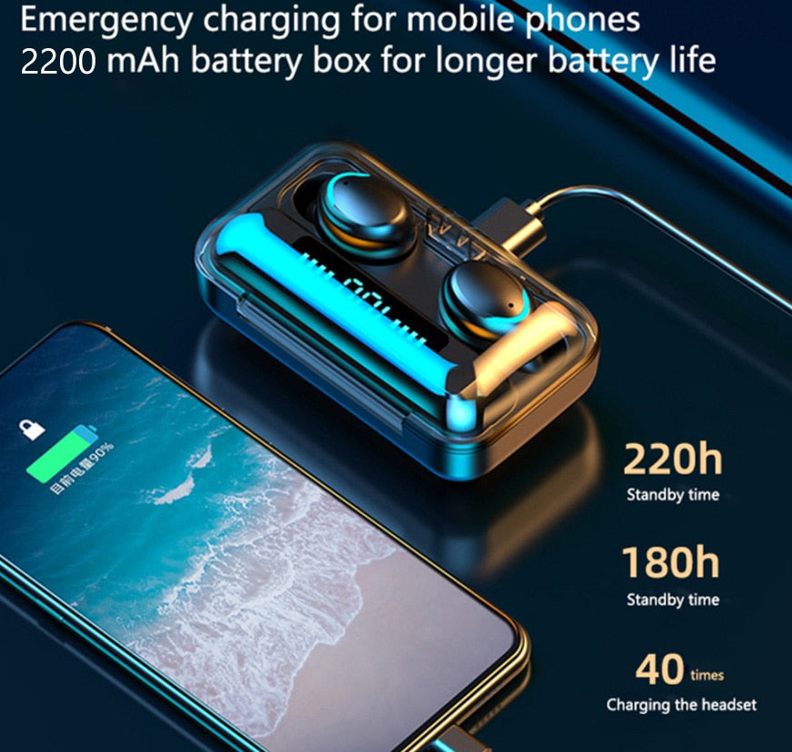 TWS Bluetooth 5.0 Earphones 2200mAh Charging Box 9D Stereo