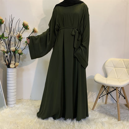 Muslim Fashion Abaya Long Dresses Women With Sashes Islamic Clothing