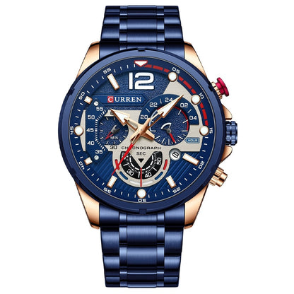 Chronograph Wristwatches Luxury Stainless Steel Clock