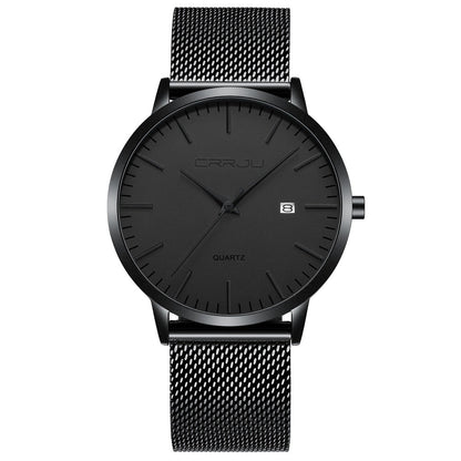 Ultra Thin Quartz Watch Men Casual Slim Mesh Steel Waterproof