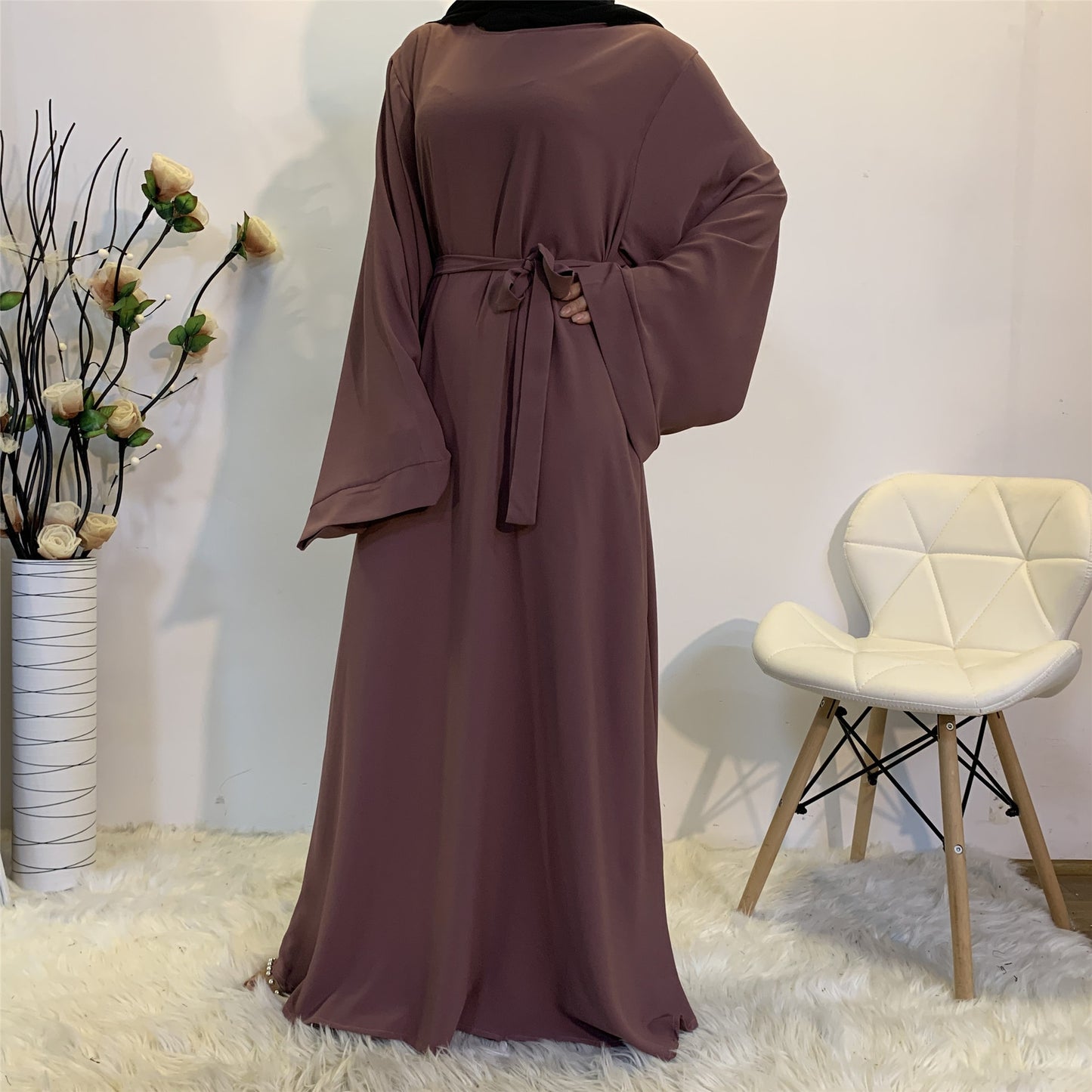 Muslim Fashion Abaya Long Dresses Women With Sashes Islamic Clothing