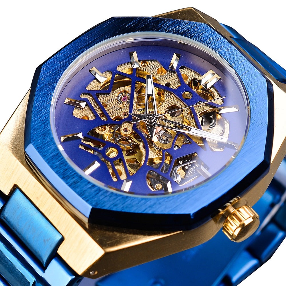 Gold Mechanical Automatic Watches For Men Skeleton Waterproof