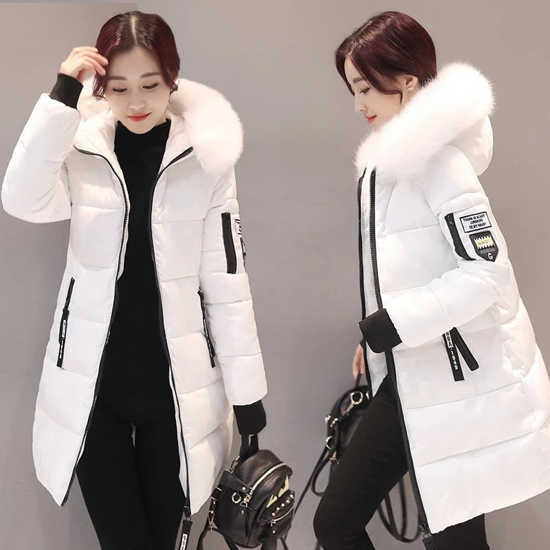 Winter Jacket Women Parka Big Fur Collar Hooded Thick Warm