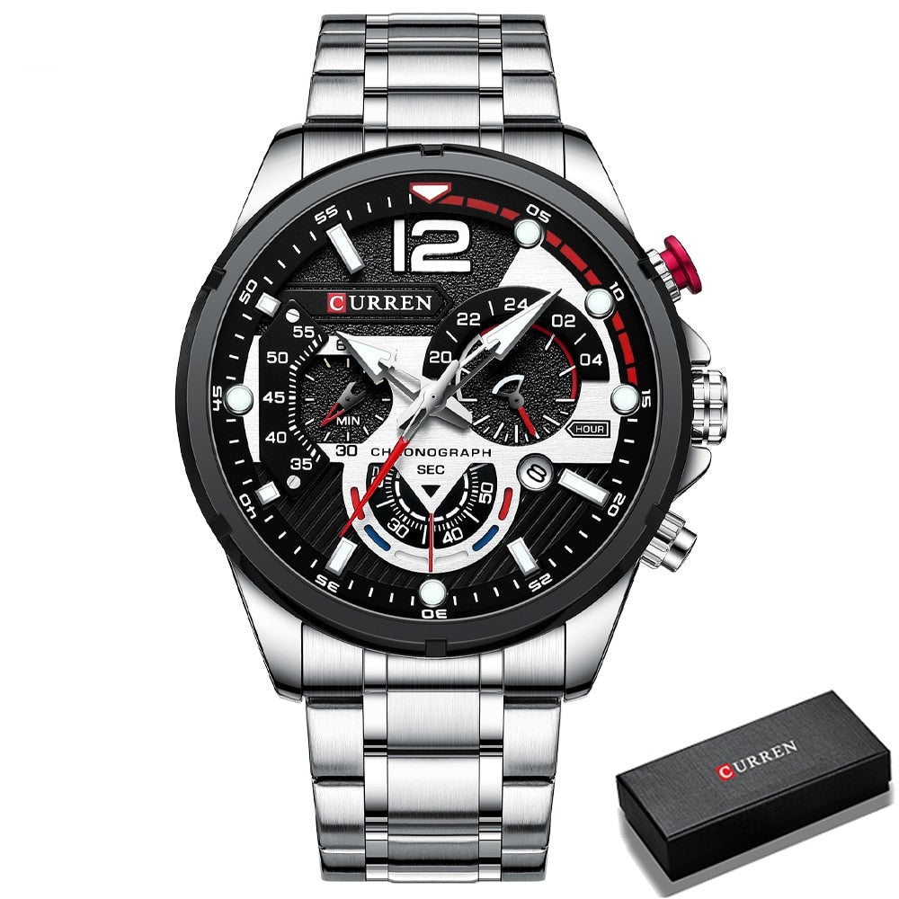 Chronograph Wristwatches Luxury Stainless Steel Clock
