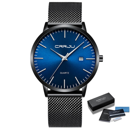 Ultra Thin Quartz Watch Men Casual Slim Mesh Steel Waterproof