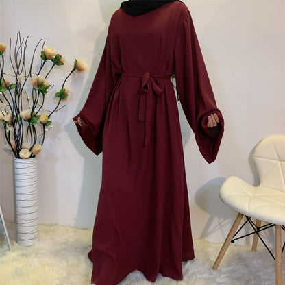 Muslim Fashion Abaya Long Dresses Women With Sashes Islamic Clothing