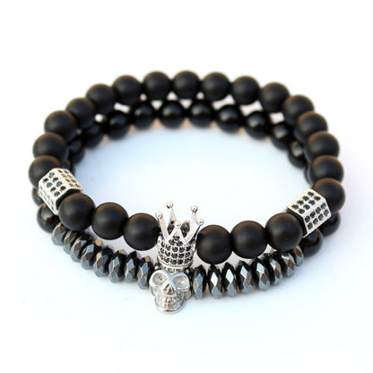 Bracelet Matte Oxyn Stone Beads Skull Erkek Bileklik Set Crown Jewelry