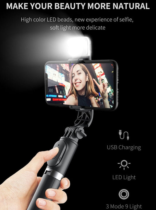 Wireless selfie stick tripod Bluetooth Foldable Monopod With Led light
