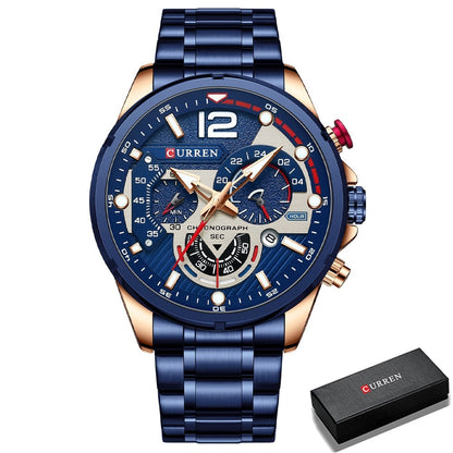 Chronograph Wristwatches Luxury Stainless Steel Clock