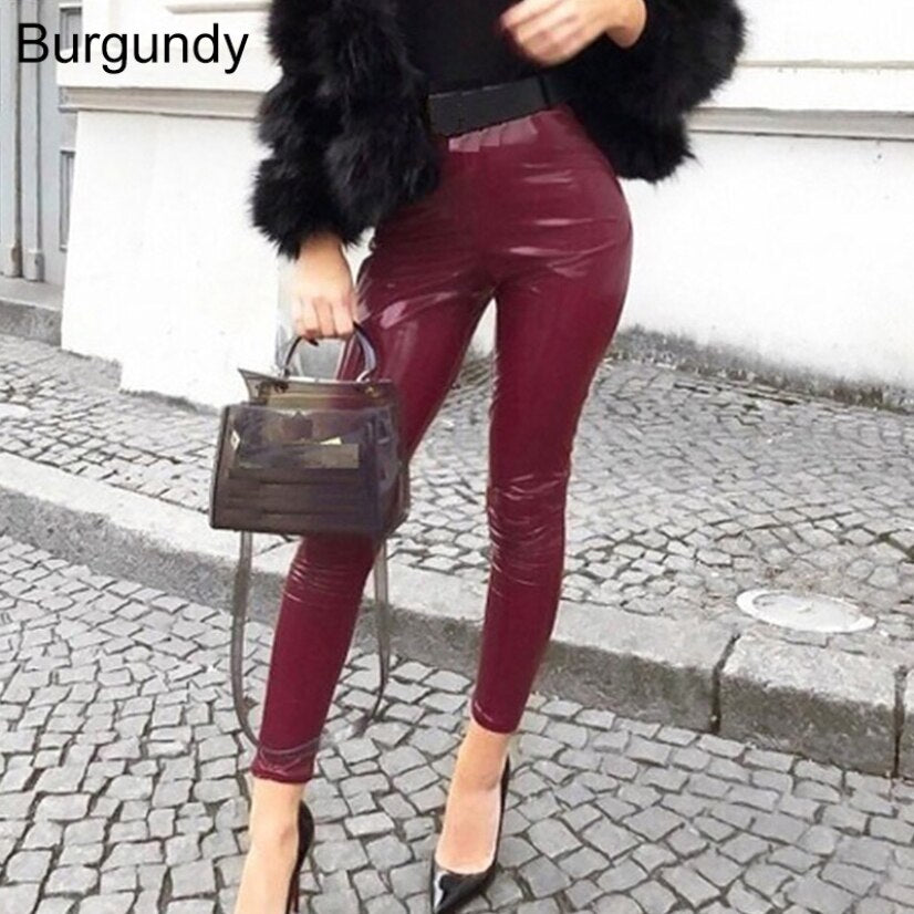 Leather Trousers Bright PU Elasticity Pants