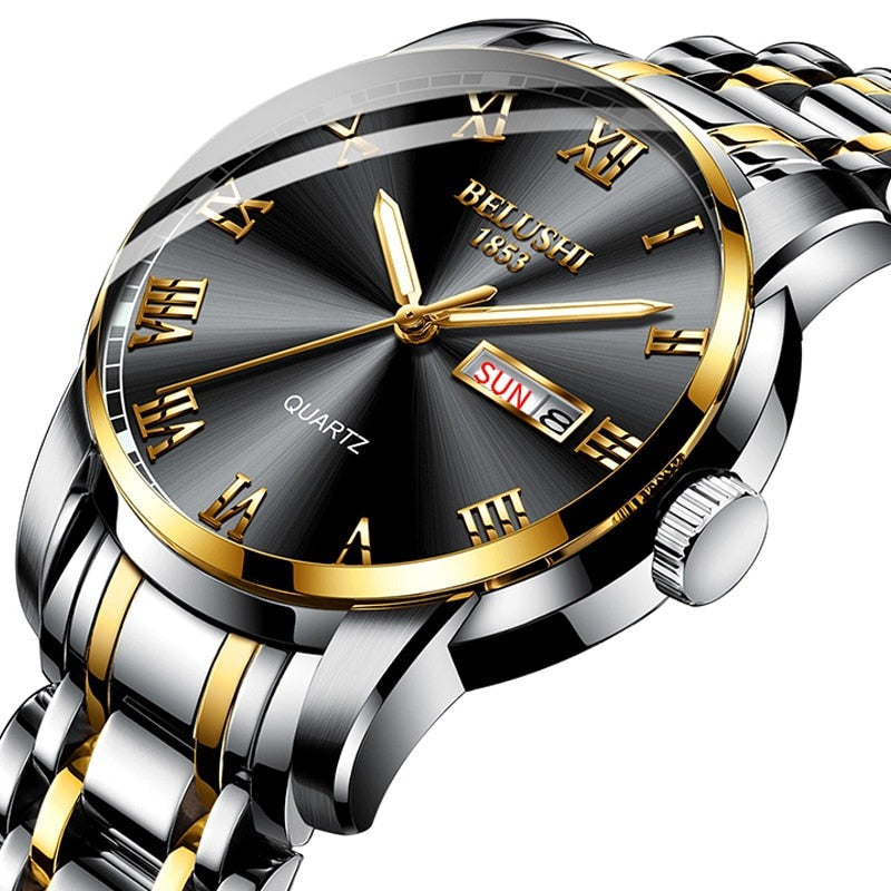 Watch Men Stainless Steel Business Date Clock Waterproof Luminous