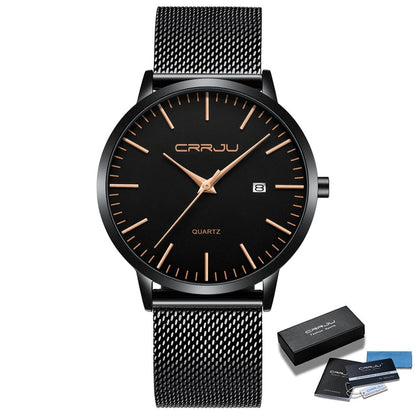 Ultra Thin Quartz Watch Men Casual Slim Mesh Steel Waterproof