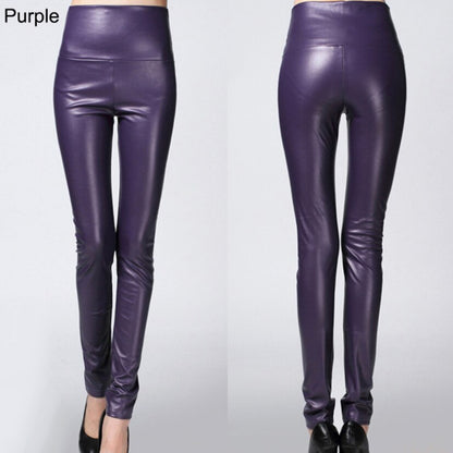 Faux Leather Leggings High Waist PU Fleece Female Plus Size Trousers