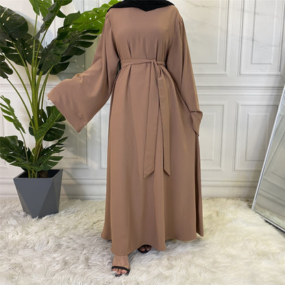 Muslim Fashion Abaya Long Dresses Women With Sashes Islamic Clothing