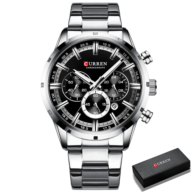 Mens Watches Full Steel Waterproof Chronograph Wristwatch