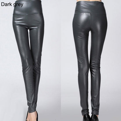 Faux Leather Leggings High Waist PU Fleece Female Plus Size Trousers