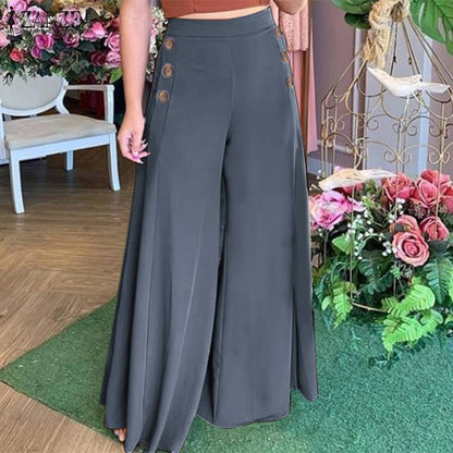 Women's Fashion Pants Casual Wide Leg Vintage Elastic Trousers