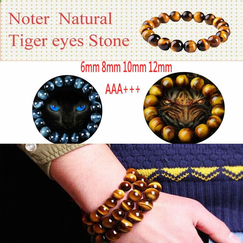 6/8/10/12mm Gorgeous Blue Tiger Eye Bracelets for Men Women