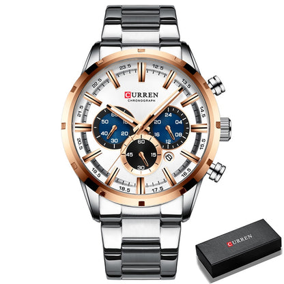 Mens Watches Full Steel Waterproof Chronograph Wristwatch